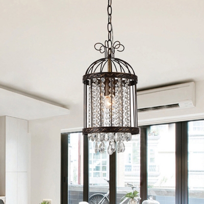 

Metal Bird Cage Hanging Light Fixture Vintage 1 Light Pendant Light with Crystal Beaded Strand in Antique Bronze, HL565620