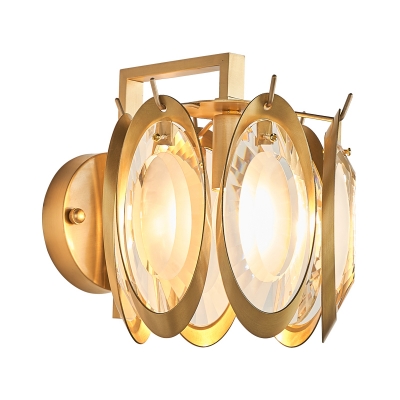 Metal Oval Shaped Wall Lamp Vintage Style 1 Light Gold Sconce Lighting Fixture with Clear Crystal Deco