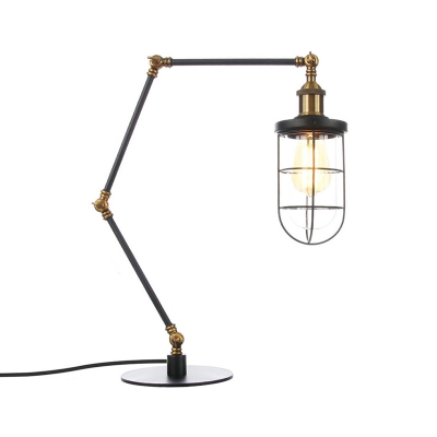 Nautical Style Caged Table Lighting Metallic 1 Head Bedroom Table Lamp in Black/Brass Finish