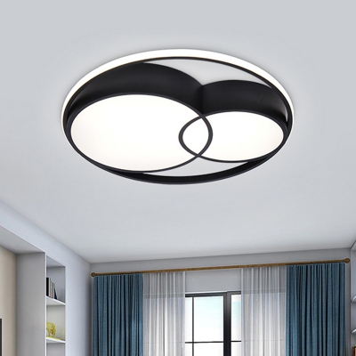 Nordic 2-Drum Flush Mount Light Acrylic Black LED Ceiling Light Fixture in Warm/White/3 Color Light