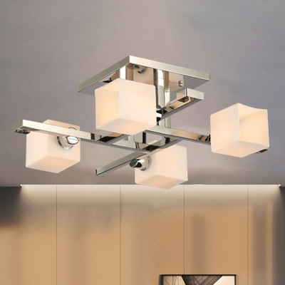 Nordic Style Cube Flush Ceiling Light White Glass 4/8 Lights Polished Chrome Flush Lighting