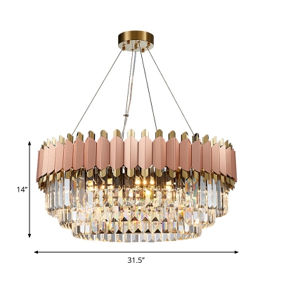 Pink and Gold Layered Drop Pendant Modernism 8/12 Lights Crystal Hanging Ceiling Light