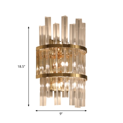 Prism Bedroom Wall Sconce Light Clear Crystal 3 Lights Contemporary Style Wall Lamp in Chrome/Gold Finish