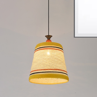 Rattan Cone Pendant Lighting Asian Style 1 Light Hanging Pendant Lamp in Yellow for Dining Room