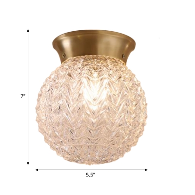 Ripple Glass Brass Ceiling Light Orb Single Head Colonialist Flush Mount Lighting for Living Room