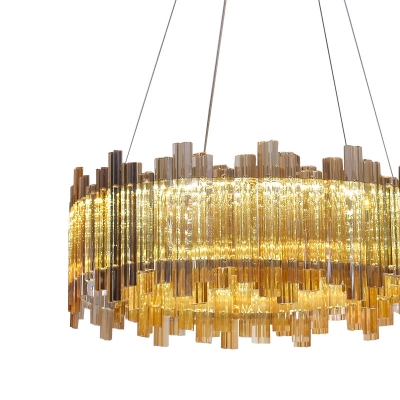 Round Chandelier Lamp Modern Style Crystal LED Nickel Pendant Lighting Fixture for Living Room