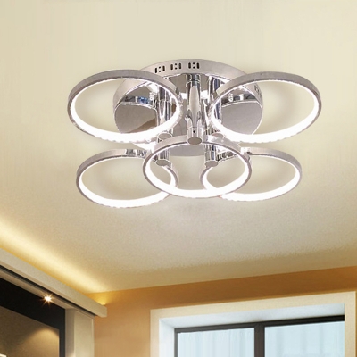 Round Semi Flush Mount Light Simple Crystal LED Silver Ceiling Mounted Fixture in White/Warm Light
