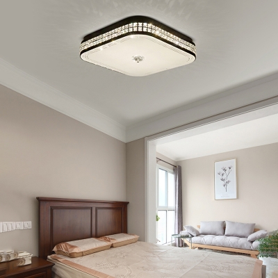 Square Ceiling Mounted Fixture Modern Faceted Crystal Black LED Flush Light for Living Room