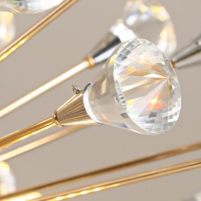 Starburst Hanging Light Kit Modern Diamond Crystal 12 Heads Gold Chandelier Light Fixture