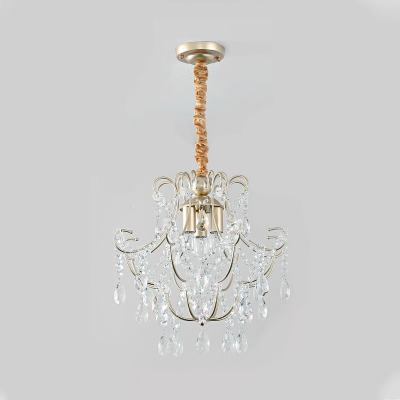 Transitional Bent Armed Pendant Chandelier Metal 3-Light Hallway Ceiling Light with Crystal Draping in Gold