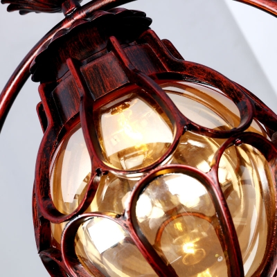 Vintage Globe Pendant 1 Light Amber Glass Suspended Lighting Fixture in Copper with Iron Ring