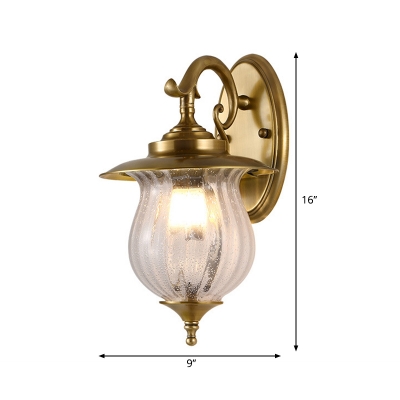 1 Bulb Jar Wall Lighting Tradition Metal Sconce Light Fixture in Brass for Balcony