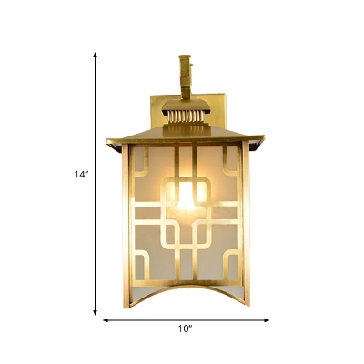 1 Bulb Living Room Sconce Lamp Colonialist Gold Wall Lighting Fixture with Armed Opal Glass Shade