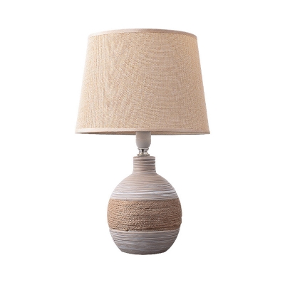 1-Light Drum Shape Nightstand Lamp Traditional Flaxen/Grey Fabric Desk Light with Trapezoid/Oval/Globe Ceramic Base