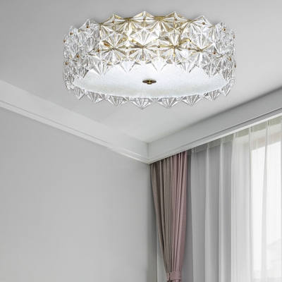 1 Light Flush Mount Modern Drum Clear Glass Ceiling Lamp for Living Room