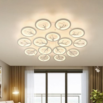 2/12/15 Lights Acrylic Flush Mount Lighting Fixture Modern White Ring Living Room Close to Ceiling Light in Warm/White/3 Color Light