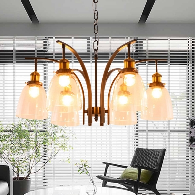 3/5/6-Light Chandelier Pendant Vintage Cup Shape Clear Glass Ceiling Lamp with Curved Arm