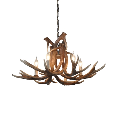 6 Lights Resin Hanging Chandelier Traditional White/Brown and Yellow Antler Living Room Pendant Light Fixture with/without Shade