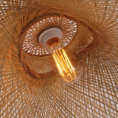 Bamboo Knitted Pendant Lighting Chinese Style Single Light Indoor Hanging Lamp for Restaurant