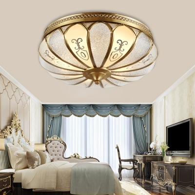 Beveled Glass Brass Ceiling Flush Scallop 3 Heads Colonialist Flush Mount Lamp for Bedroom