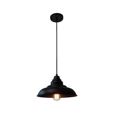 Black Bowl Shade Hanging Light Fixture Industrial Style 1 Head Metallic Ceiling Lamp for Dining Room