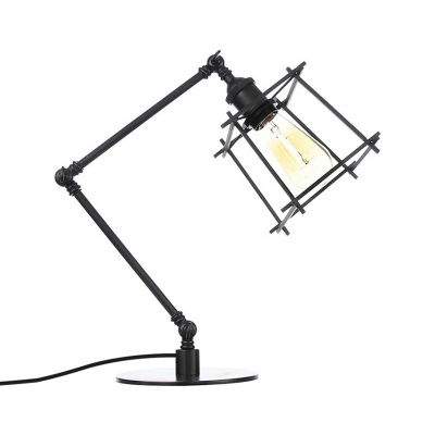 Black/Brass Tapered Cage Table Lamp Industrial Style 1 Bulb Metallic Table Lighting with Adjustable Arm