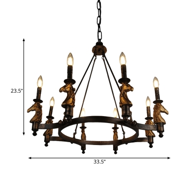 Candle Living Room Pendant Lighting Rustic Metal 8 Lights Black Chandelier Lamp