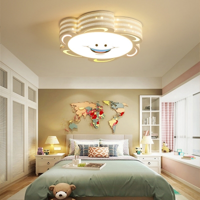 Cartoon Sun Shape Flush Mount Light Acrylic LED Bedroom White Ceiling Lighting in Warm/White/3 Color Light