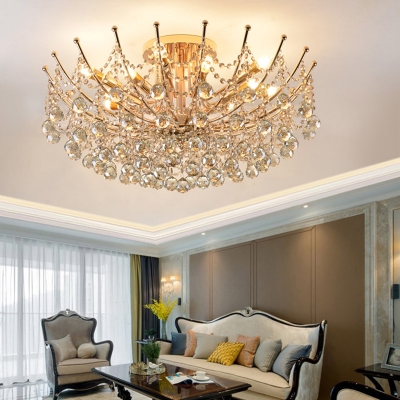 Cascade Crystal Ball Semi Flush Light Modern Chrome/Gold/Cognac LED Ceiling Light Fixture for Living Room