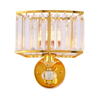 Clear Crystal Block Wall Lamp Modernist 1 Light Gold Finish Wall Lighting Fixture with Rectangle Shade