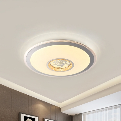 Clear Crystal Convex Round Ceiling Light Minimalist LED White Flush Mount Light with Rose Design