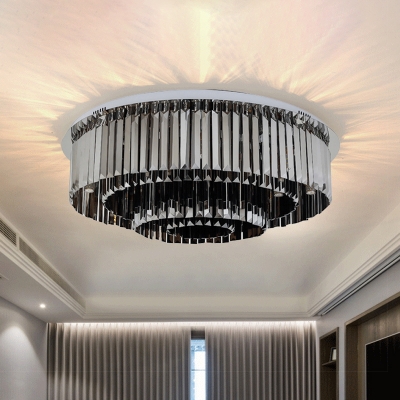 Contemporary 4-Tiered Flush Light Fixture Crystal 8/12 Lights Living Room Flushmount Light in Smoke Gray