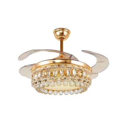 Crown LED Ceiling Fan Vintage Style Clear Crystal LED Gold Finish Semi Flush Light