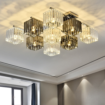 Crystal Cube Flush Ceiling Lamp Modern 4/6/9 Lights Modern Indoor Flush Light in Polished Chrome