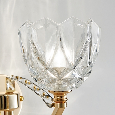 Gold Flower Wall Mounted Light Postmodern 1/2 Heads Clear Glass Sconce Light with Crystal Accent