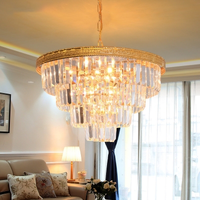 Golden Conical Chandelier Pendant Modernist 5 Heads Crystal Hanging Ceiling Light
