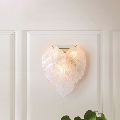 Leaf-Shaped Wall Mount Light Modern Style Frosted Glass 3 Heads White Wall Lighting for Hallway