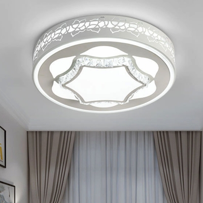 LED Drum Flush Mount Lamp Modern White Acrylic Ceiling Mounted Fixture for Living Room