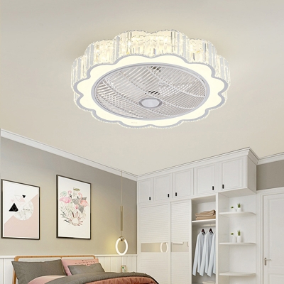 LED Flush Light Simple Scalloped Crystal Ceiling Flush Mount in White for Bedroom