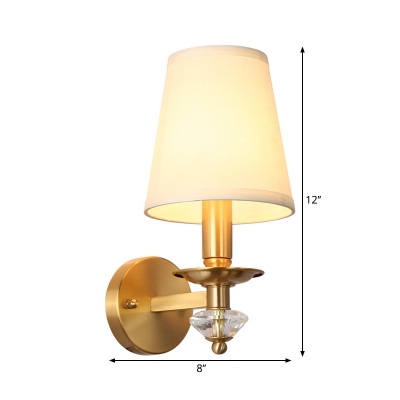 Living Room Wall Lamp with Fabric Cone Shade Modern 1 Light Wall Lighting in Brass