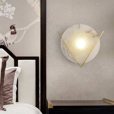 Marble Gold Sconce Light Fixture Round LED Colonial Flush Mount Wall Light for Bedroom