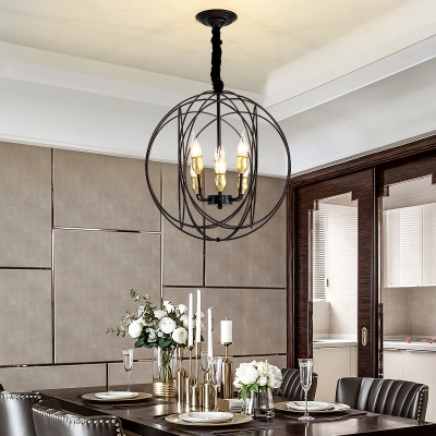 Metal Black/Gold Suspension Lighting Globe 4/6 Lights Classical Ceiling Chandelier for Living Room