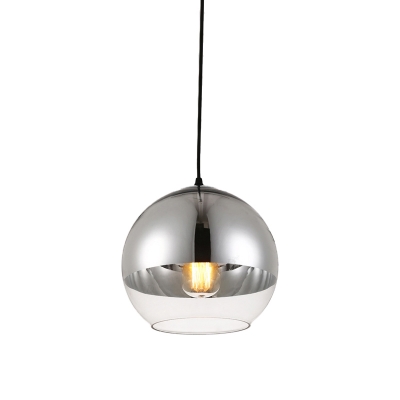 Minimalist Sphere Pendant Lamp Silver and Clear Glass 1 Head 6