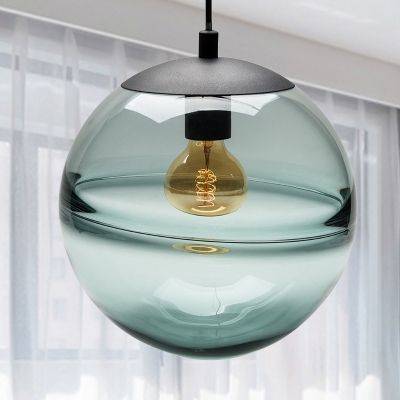 Modern Globe Hanging Ceiling Light Blue/Coffee Glass 1 Head Dining Room Pendant Lighting, 8