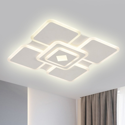 Modern Stylish Tier Square Flush Lamp Acrylic LED Bedroom Flush Ceiling Light in White