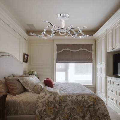 Modern Twist Crystal Semi Flush LED Semi Flush Mount Ceiling Fixture in Chrome for Bedroom, White/Natural Light