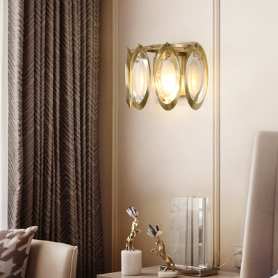 Oval Beveled Crystal Wall Lamp Postmodern 2 Lights Gold Wall Sconce Light for Living Room