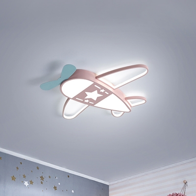 Pink/Blue Plane Flushmount Lighting Metal Modernism LED Flush Mount Lamp in Warm/White Light, 19.5
