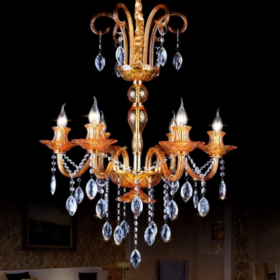Prism Glass Gold Hanging Light Fixture Candle 6 Heads Traditional Chandelier Lighting with Crystal Drip