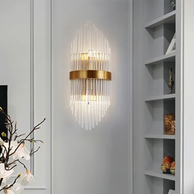 Shield Sconce Light Postmodern Crystal Rod 2/3 Heads Gold Wall Mounted Light for Living Room